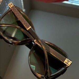 CHANEL Black Sunglasses with Gold CC Accents